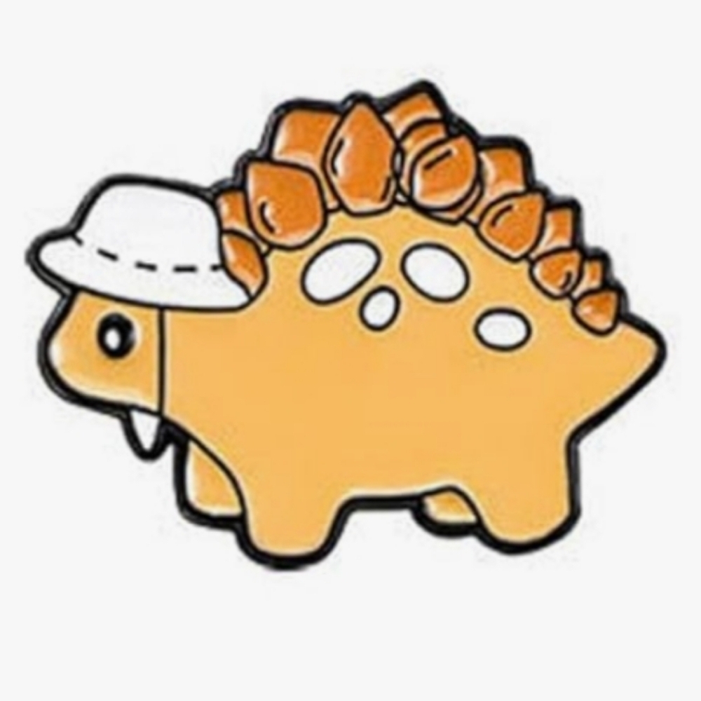 Cute Orange Stegosaurus Enamel Pin with White Hat